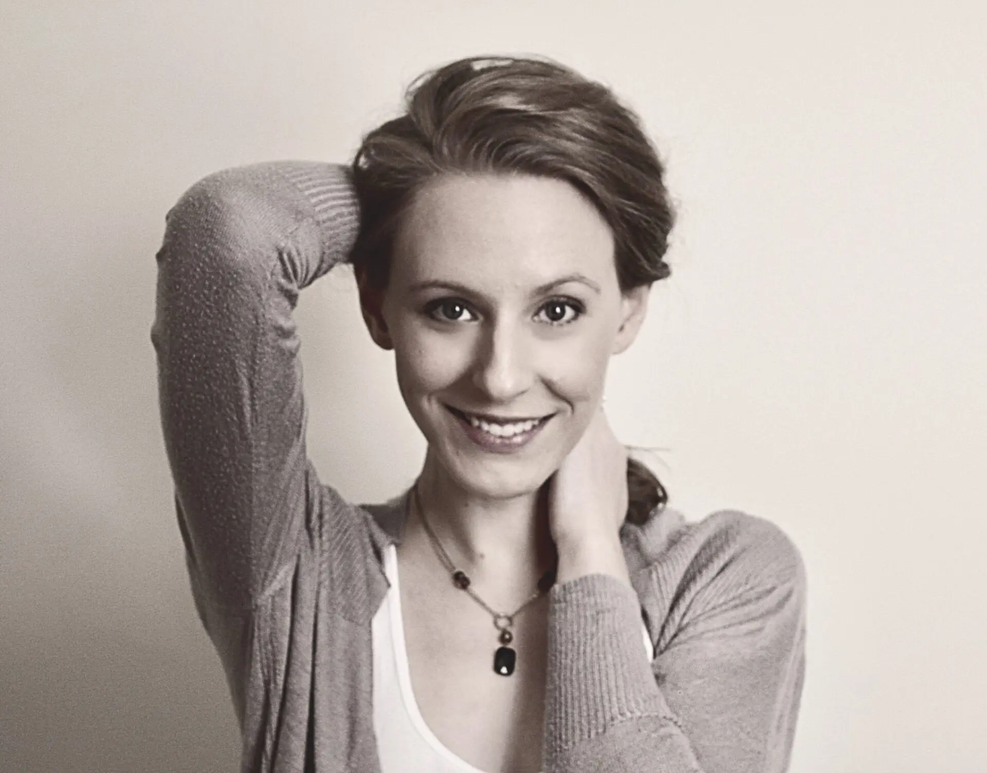 Melanie Lorick Hair Half-up looking at camera